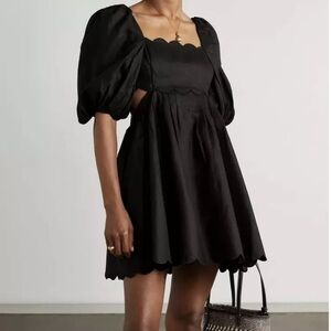 Zimmermann Mini Linen Cutout Scalloped Mae Puff-Sleeve Dress